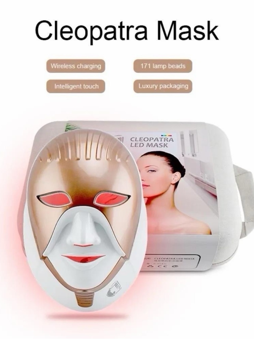 LED Cleopatra Facial Mask Therapy Device - Bronze & White